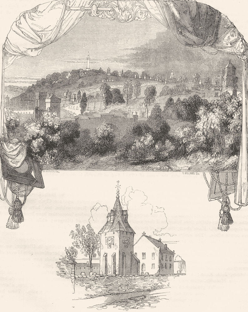 GLASGOW. Necropolis; Rutherglen Old Church 1850 antique print picture